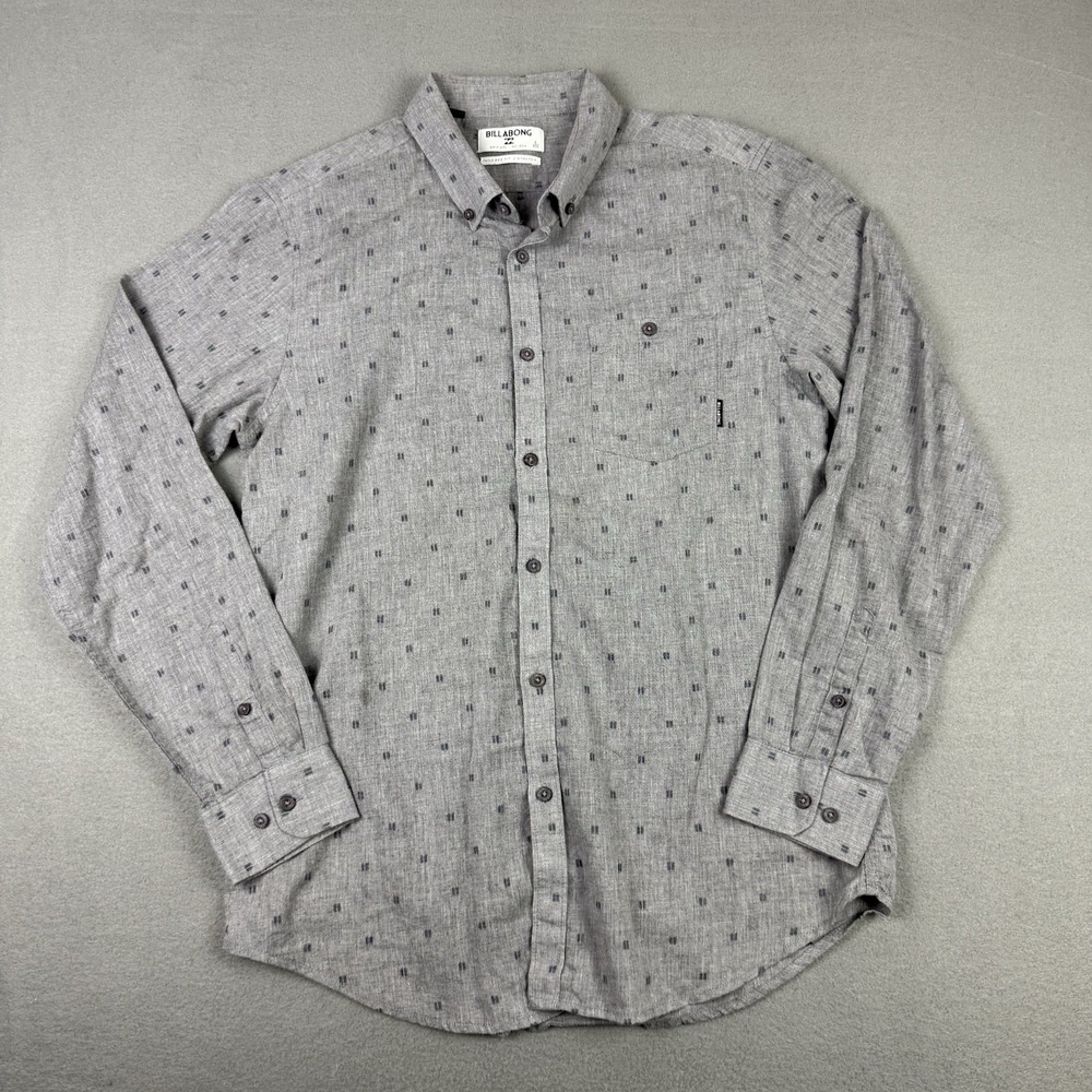 Billabong Shirt Mens large Gray Drip Dry No-Iron Stretch Button Down Pocket